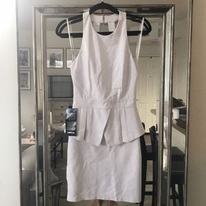 Bebe white peplum halter body con dress